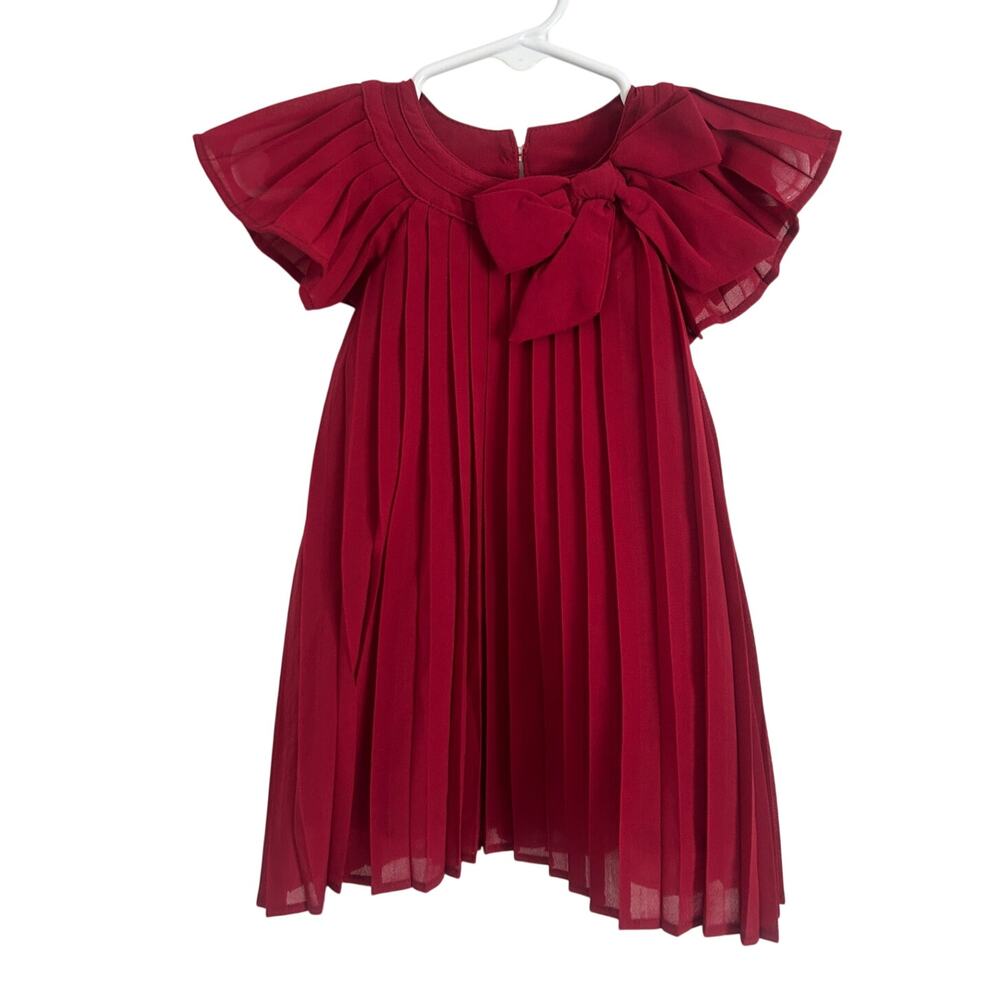 Mudpie Infant Girls 6-9 months Claret Pleated Dress – Holiday Party Outfit NWT